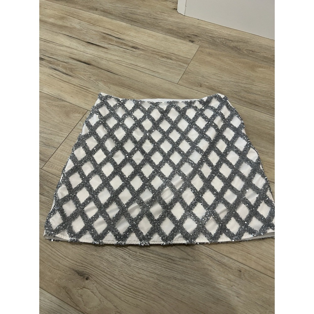 & Other Stories Los Angeles Atelier Sequin Lattice Mini Skirt Silver